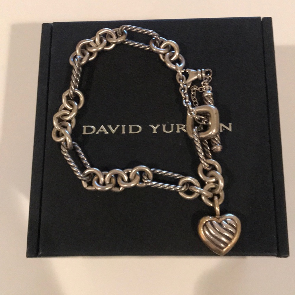 David Yurman chain link bracelet with heart charm